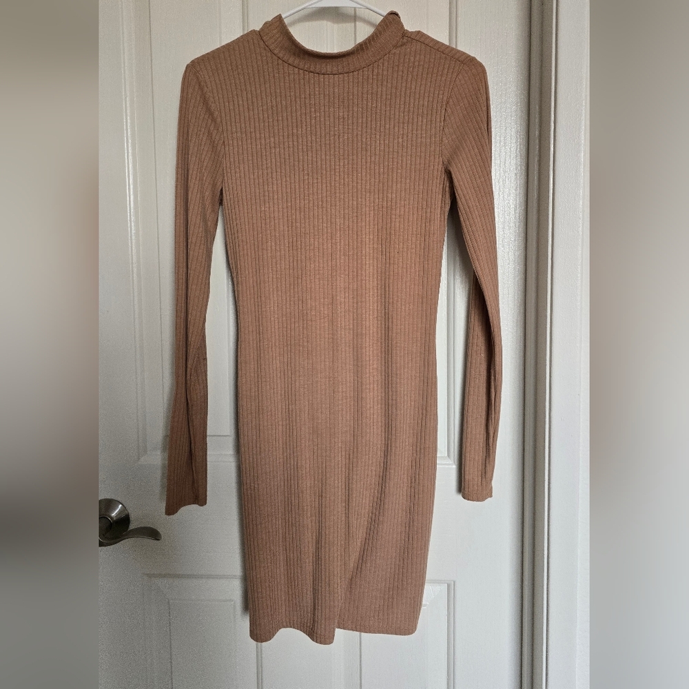 Forever 21 Tan Long Sleeve Ribbed Dress